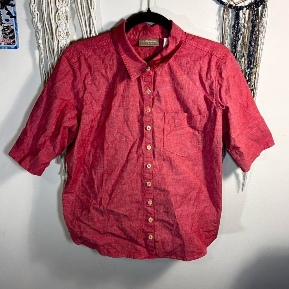 Liz Claiborne Men's Casual Red Button-Down Shirt
